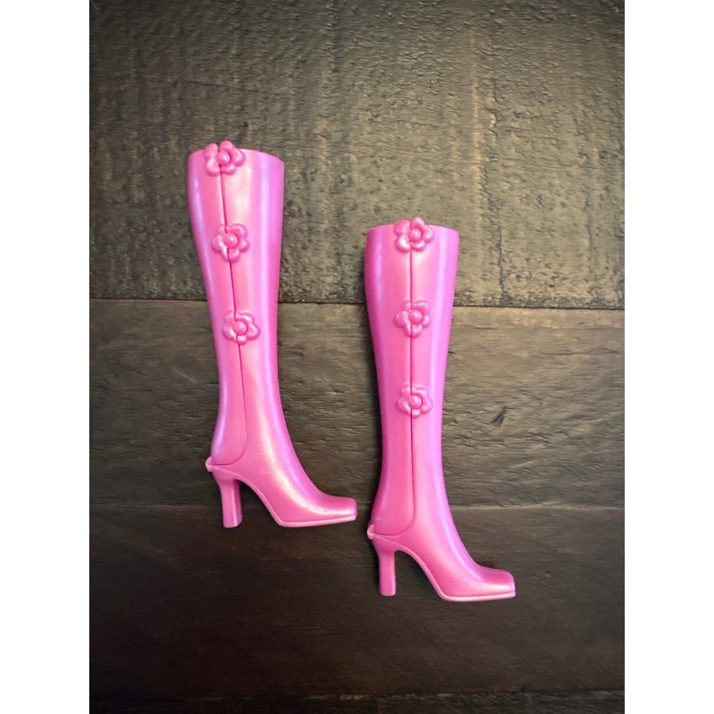 2001 Barbie Sunshine Day Pink Daisy Tall Snap Boots Shoes 52836 Mattel